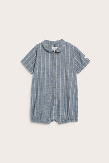Baby blue striped woven romper