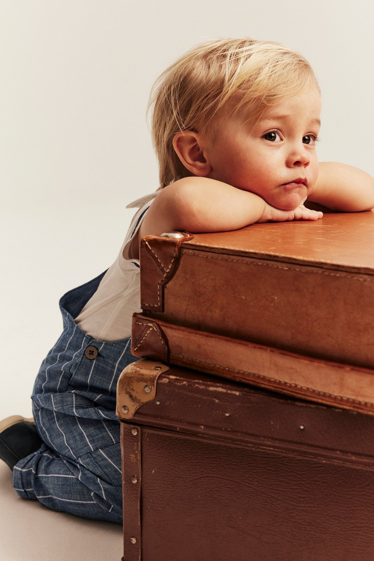 Baby blue striped woven dungarees