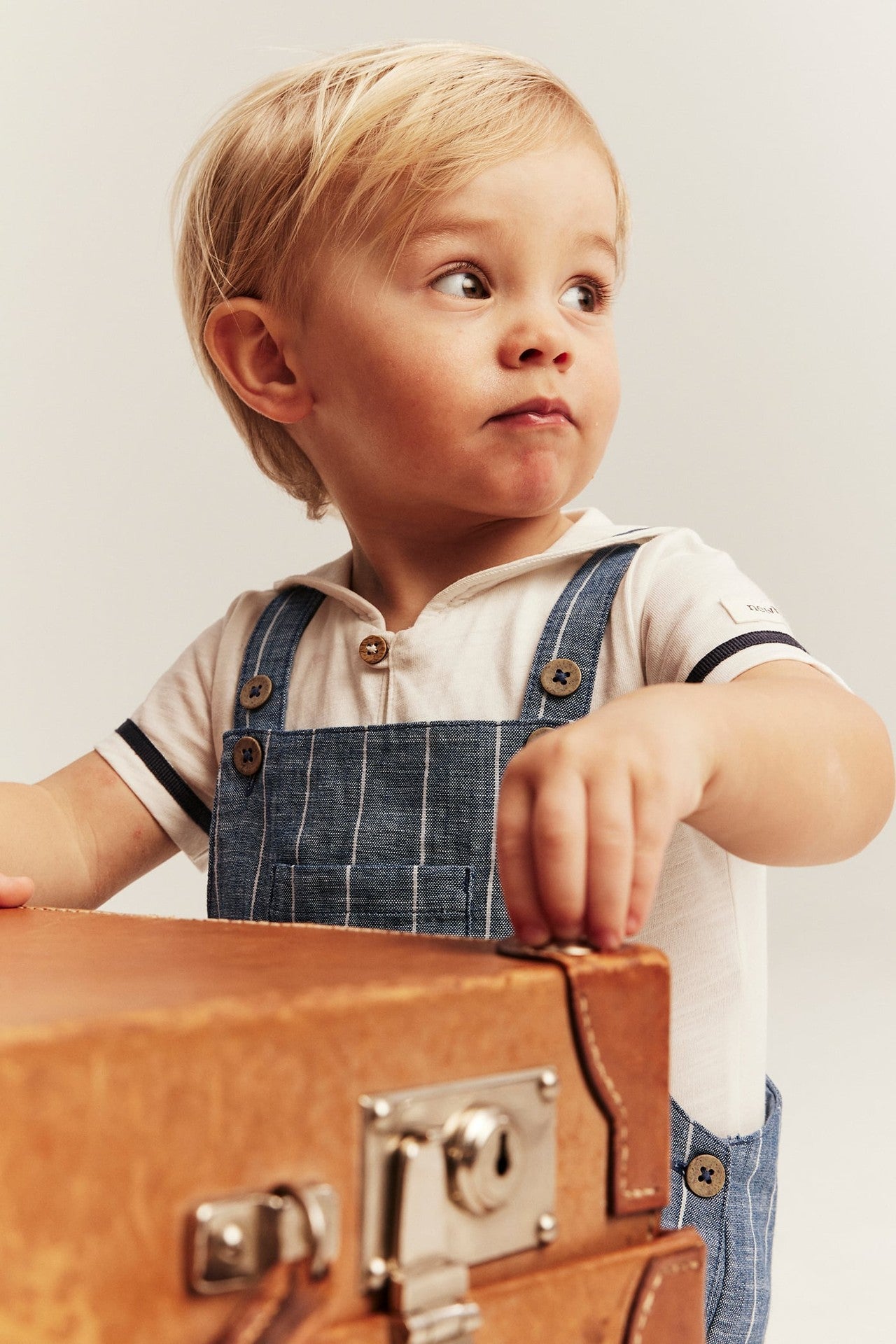 Baby blue striped woven dungarees