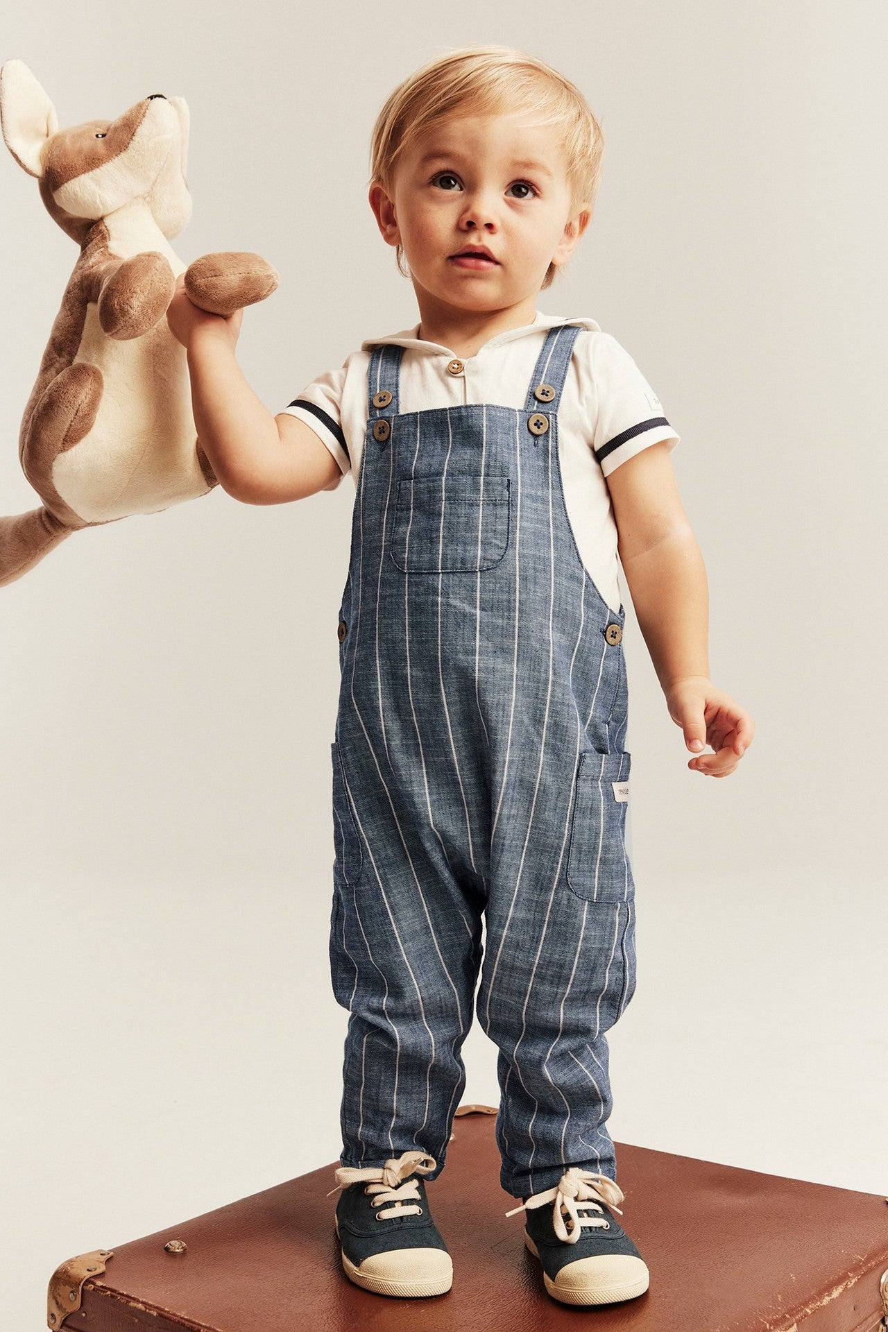 Baby blue striped woven dungarees