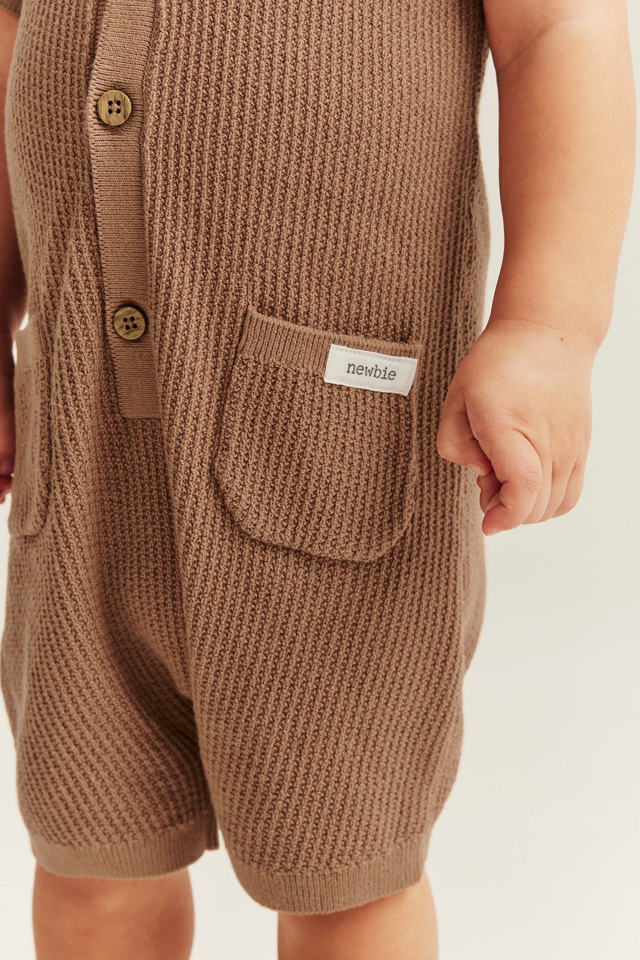 Baby brown fine-knit romper