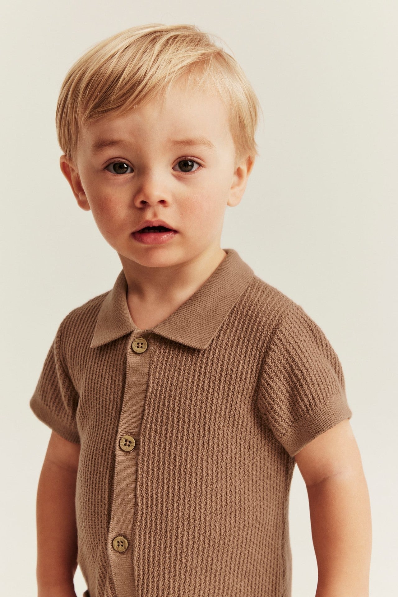 Baby brown fine-knit romper