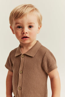 Baby brown fine-knit romper