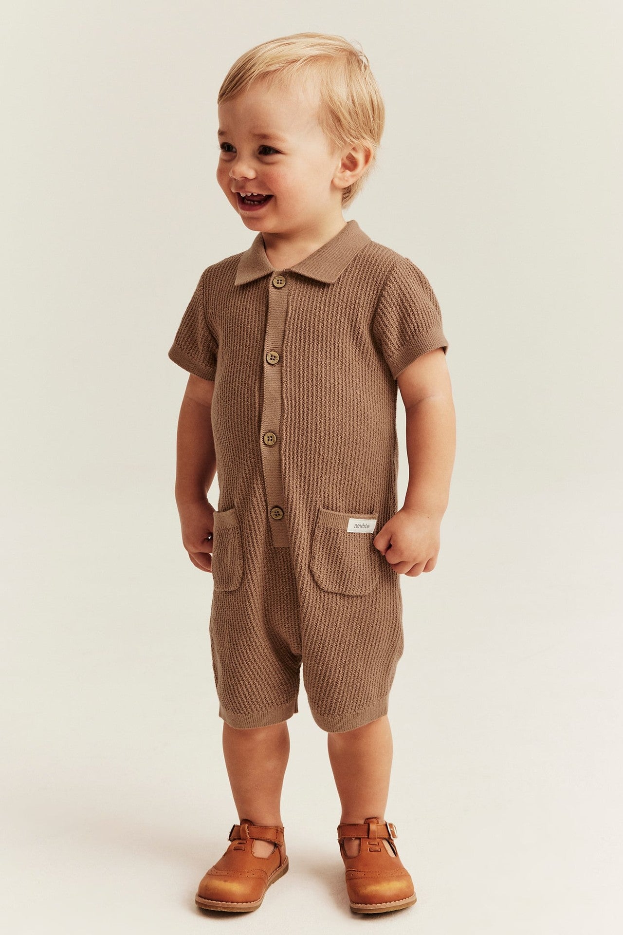 Baby brown fine-knit romper