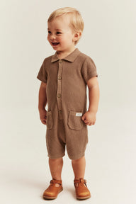 Baby brown fine-knit romper