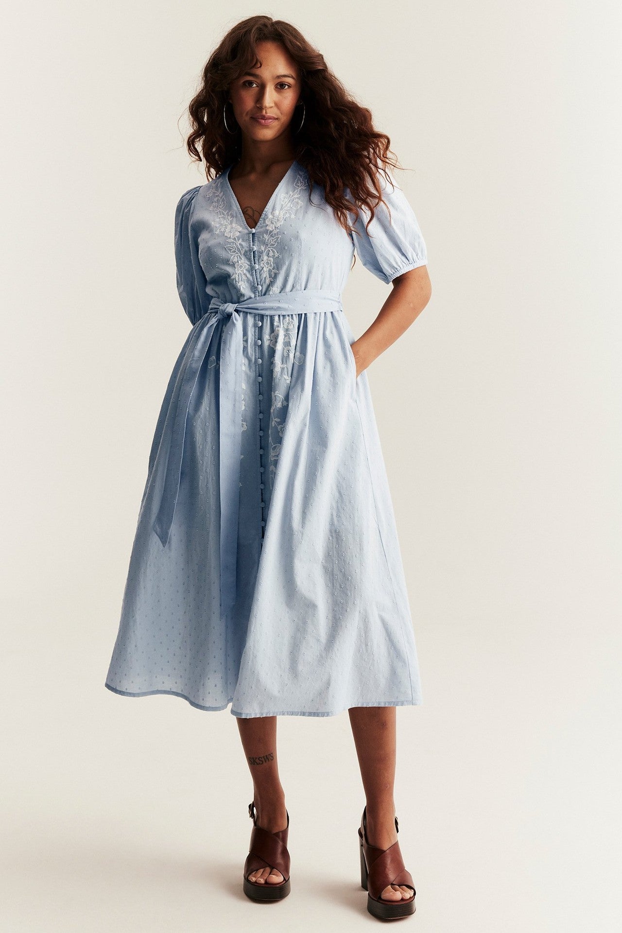 Women's blue embroidered dress