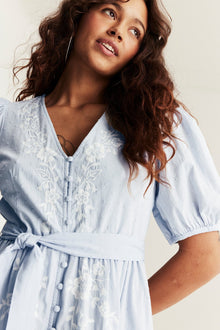 Women's blue embroidered dress