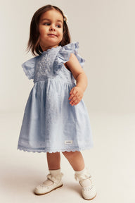 Baby blue dress with floral embroidery