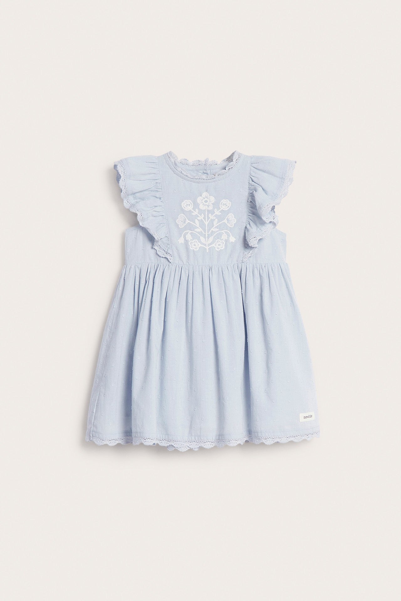 Baby blue dress with floral embroidery