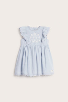 Baby blue dress with floral embroidery