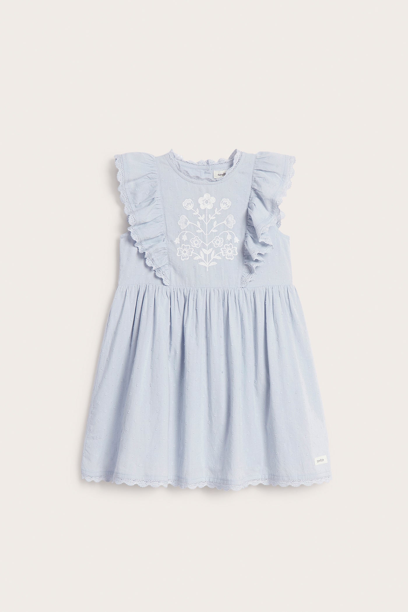 Kids blue short-sleeve frilled dress
