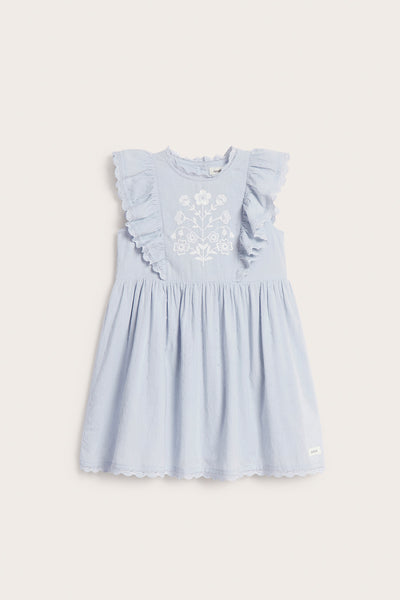 Kids blue short-sleeve frilled dress
