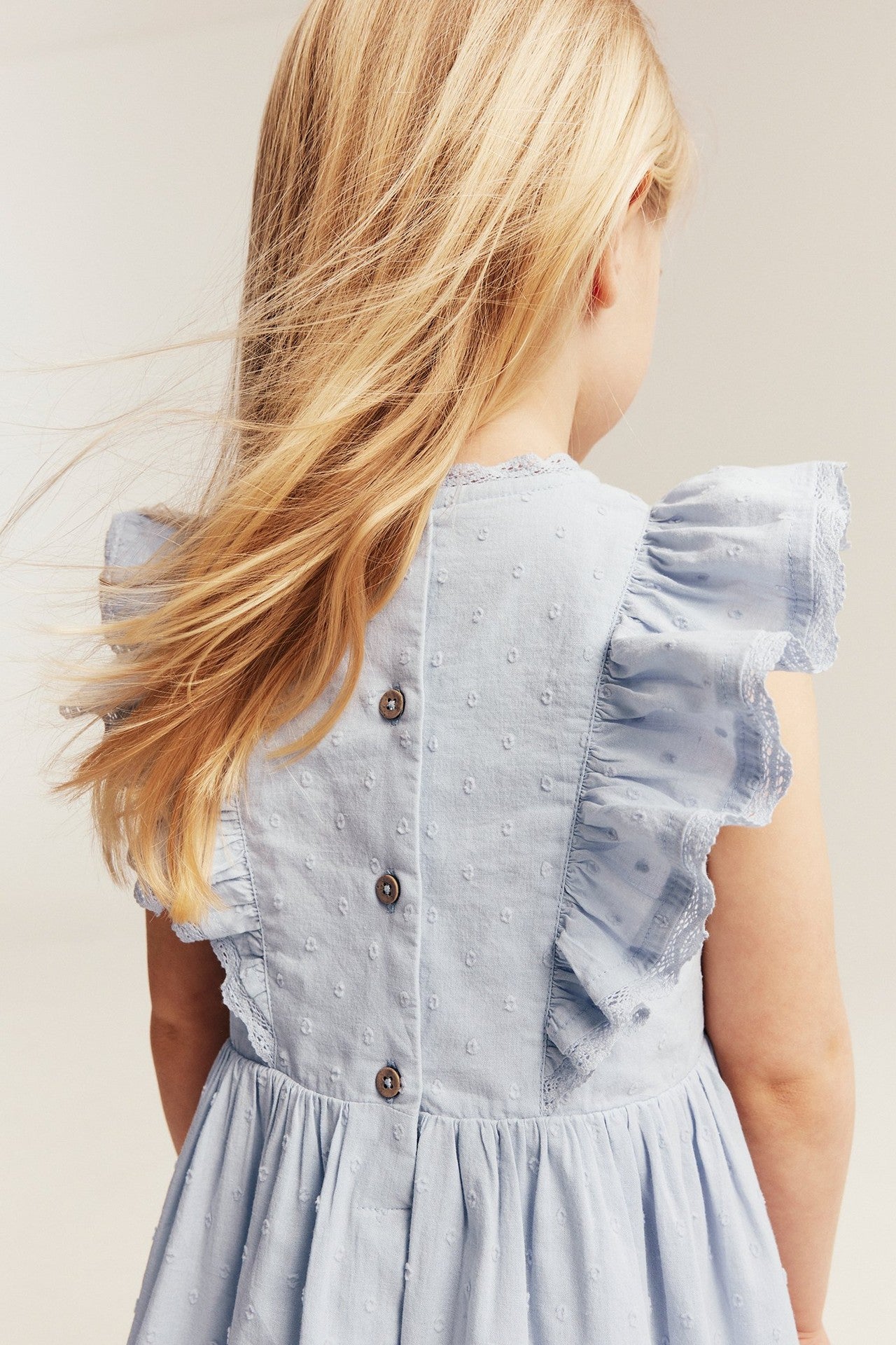 Kids blue short-sleeve frilled dress