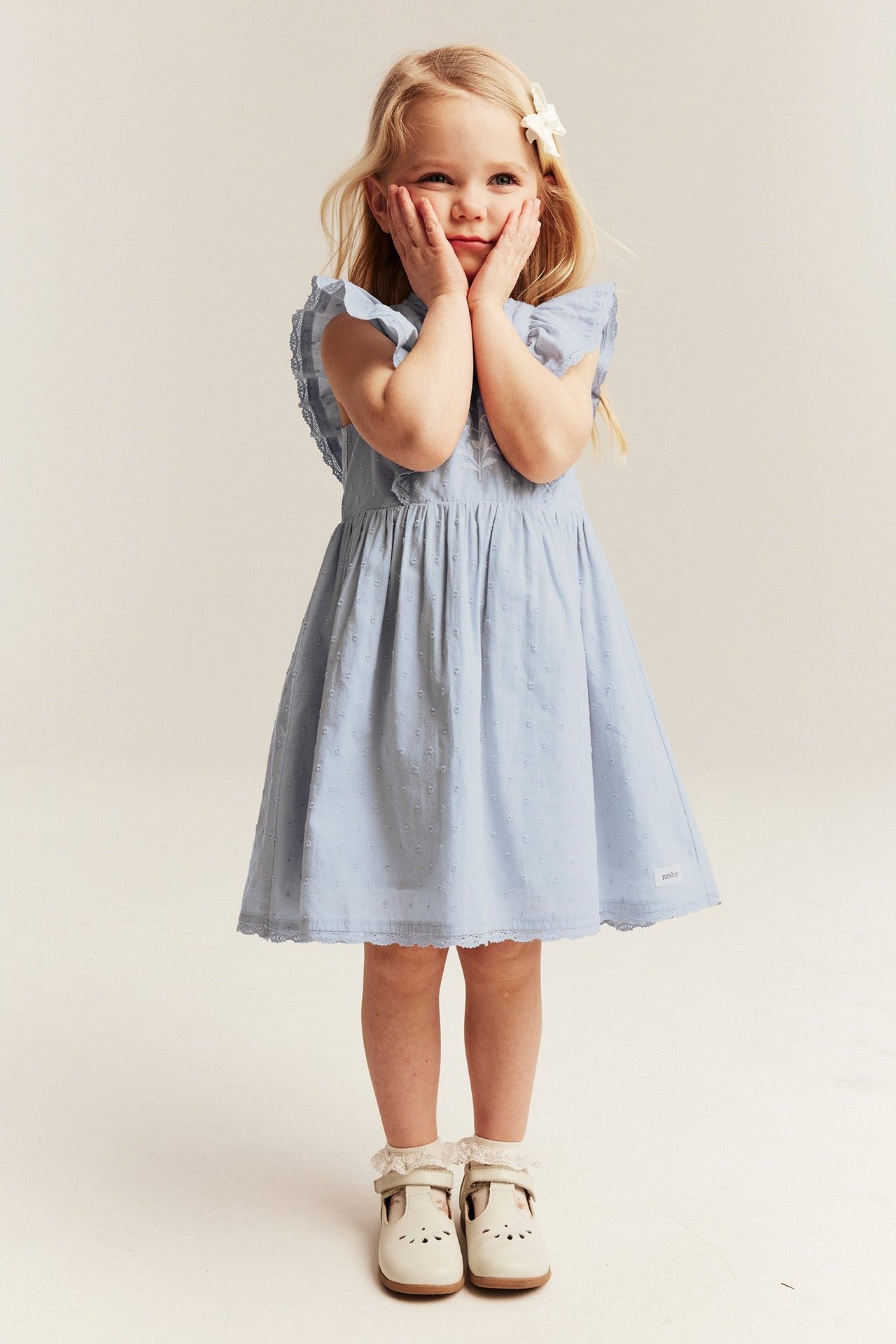 Kids blue short-sleeve frilled dress