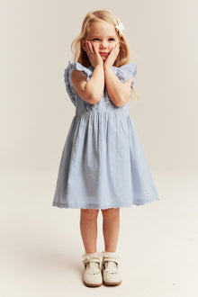 Kids blue short-sleeve frilled dress