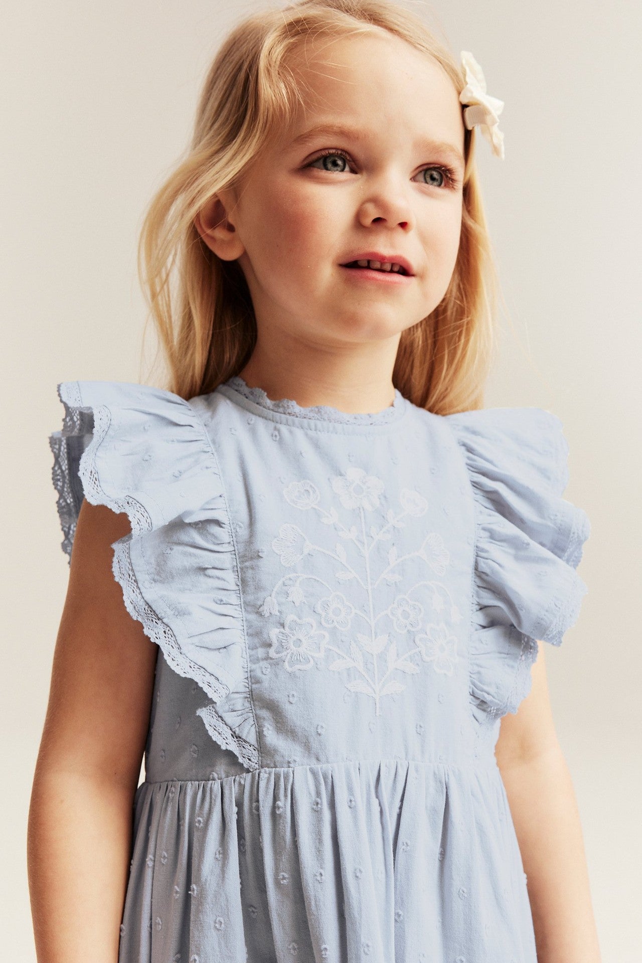 Kids blue short-sleeve frilled dress