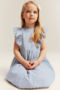 Kids blue short-sleeve frilled dress