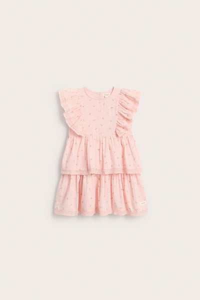 Kids pink floral frilled dress