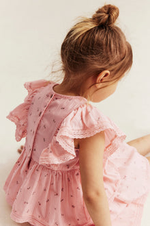 Kids pink floral frilled dress