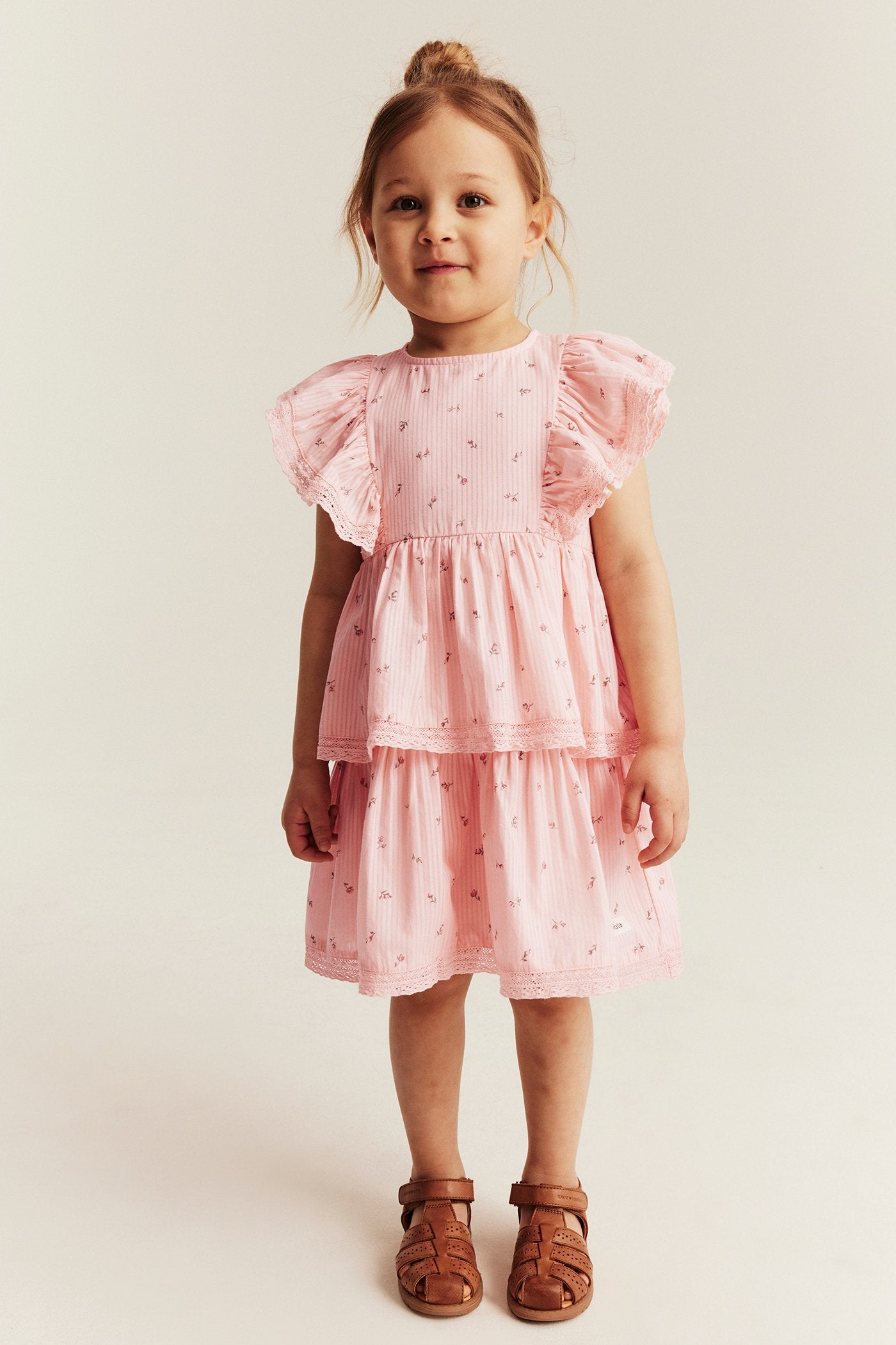 Kids pink floral frilled dress