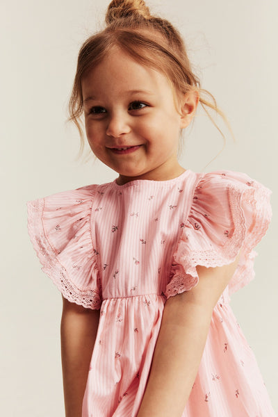 Kids pink floral frilled dress