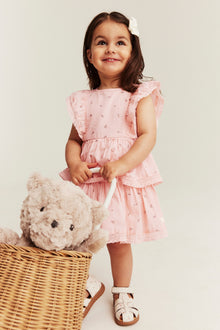 Baby pink floral dress with frill
