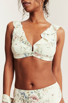 Women's white floral frill bikini top