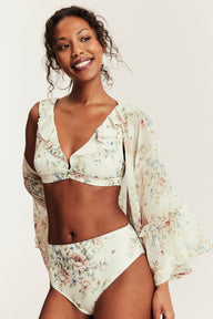 Women's white floral frill bikini top