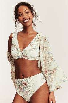 Women's white floral frill bikini top