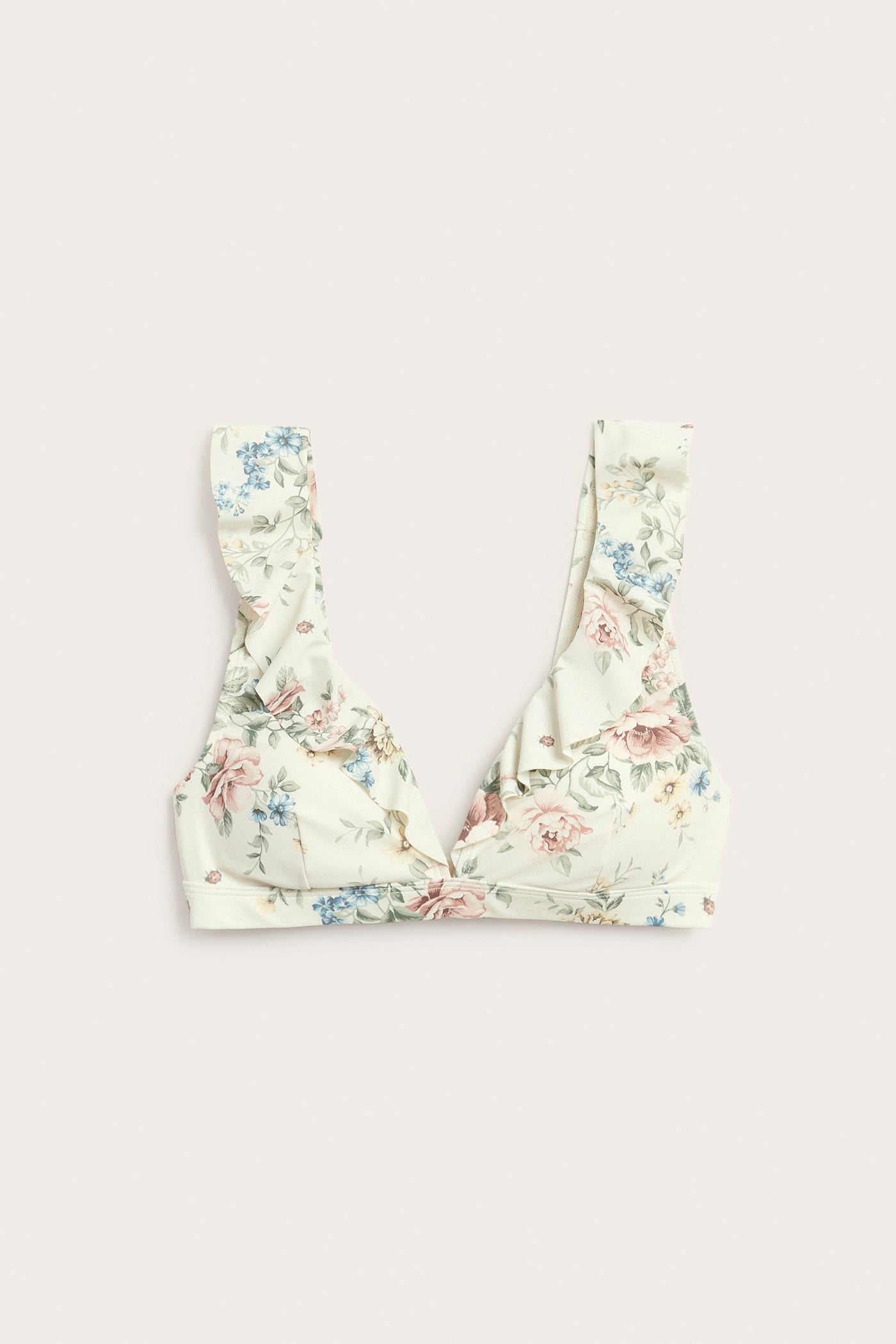 Women's white floral frill bikini top