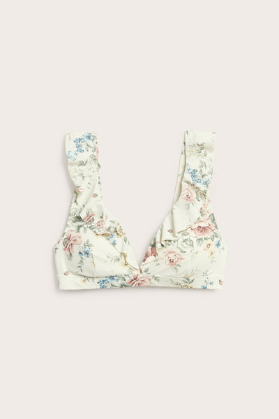 Women's white floral frill bikini top