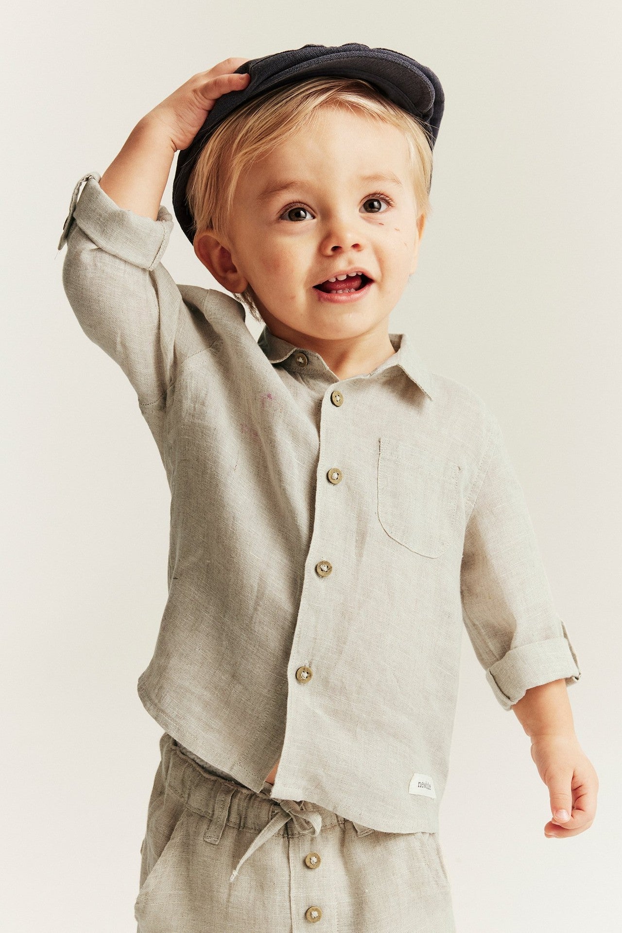 Baby beige linen shirt with collar