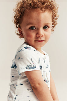 Baby sailing-themed romper in slub tricot