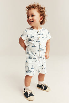 Baby sailing-themed romper in slub tricot