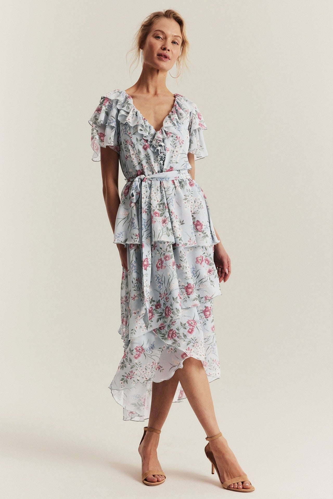 Women's blue floral chiffon dress