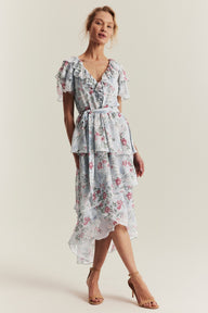 Women's blue floral chiffon dress