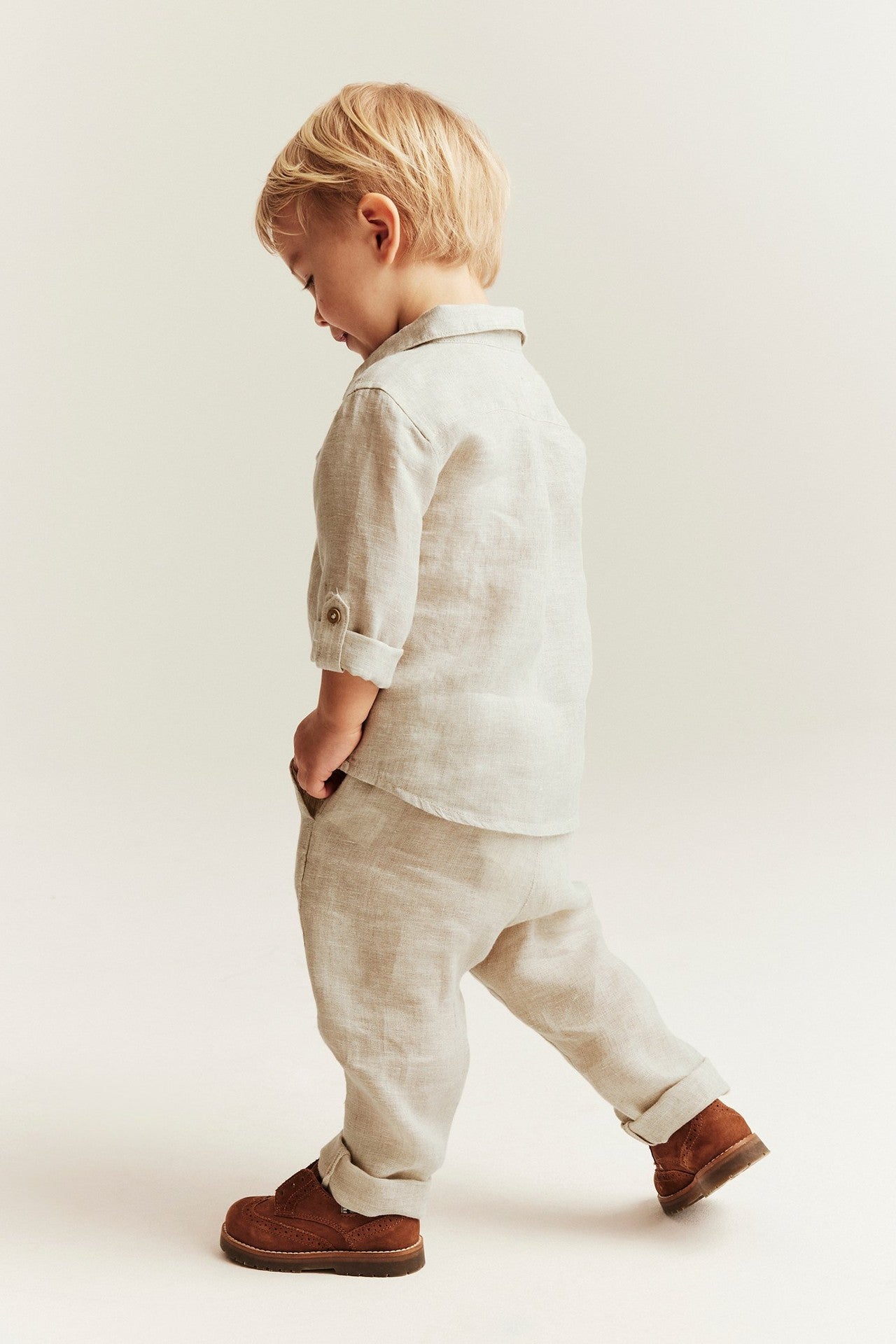 Baby beige linen drawstring trousers