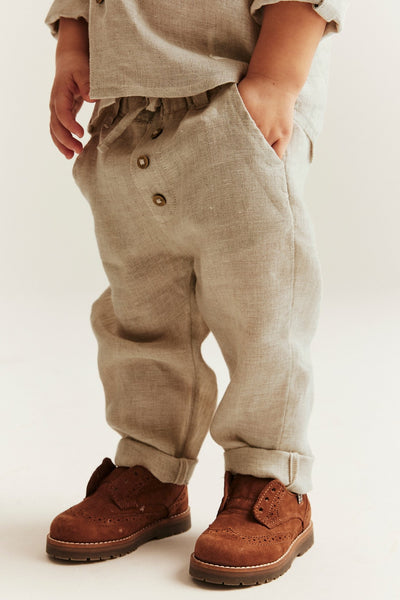 Baby beige linen drawstring trousers