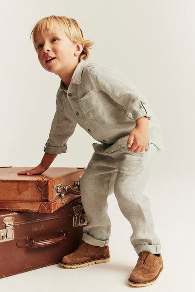 Kids beige linen drawstring trousers