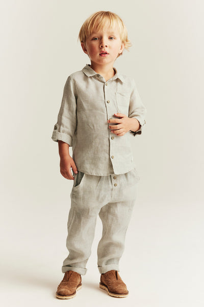 Kids beige linen drawstring trousers