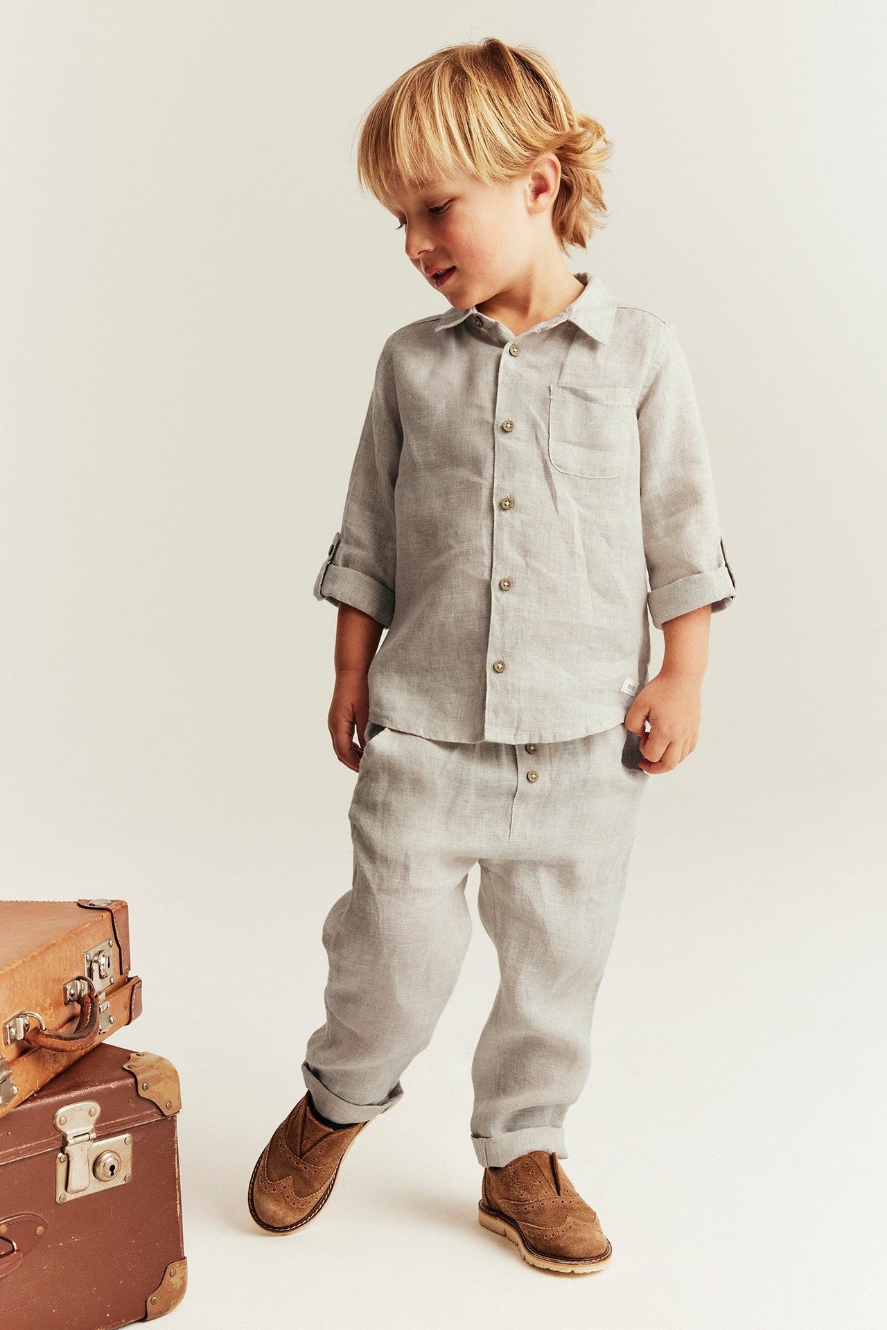 Kids beige linen shirt with collar