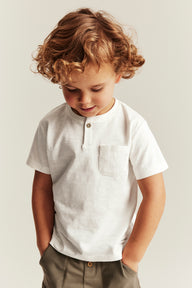 Baby & kids’ white T-shirt in slub jersey with pocket
