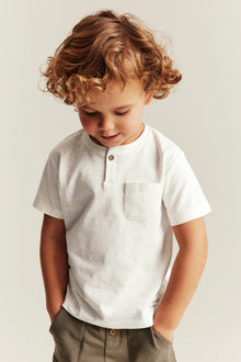 Baby & kids’ white T-shirt in slub jersey with pocket
