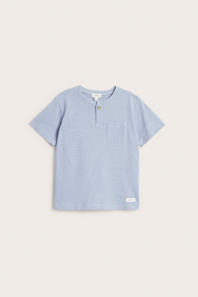 Kids blue slub knit T-shirt with pocket