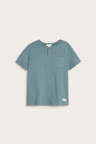 Kids blue slub knit T-shirt with pocket