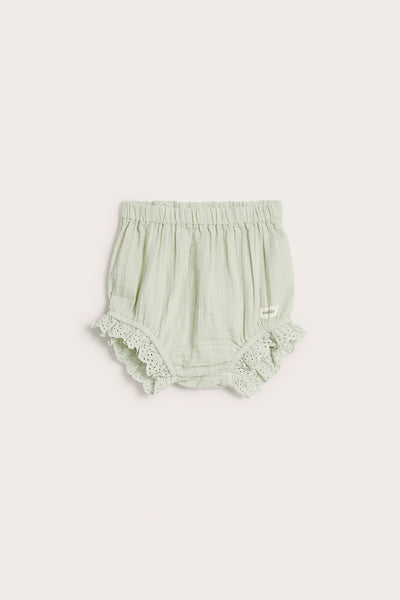 Baby green puff shorts with frill