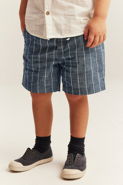 Kids blue striped woven shorts