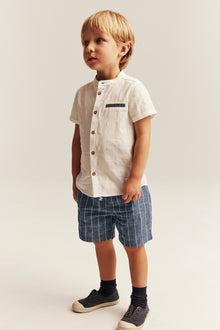 Kids blue striped woven shorts