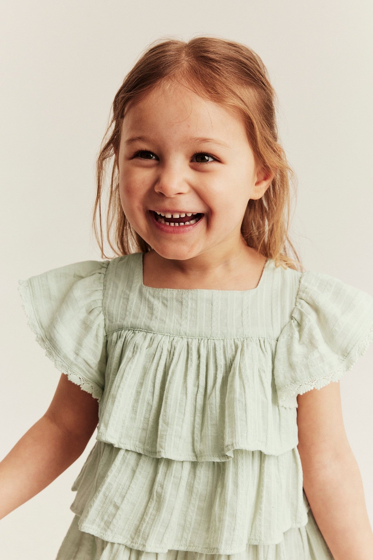 Kids green woven blouse with frills