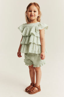 Kids green woven blouse with frills